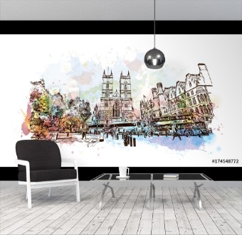 Picture of Watercolor sketch of Westminster Abbey London UK United Kingdom England in vector illustration